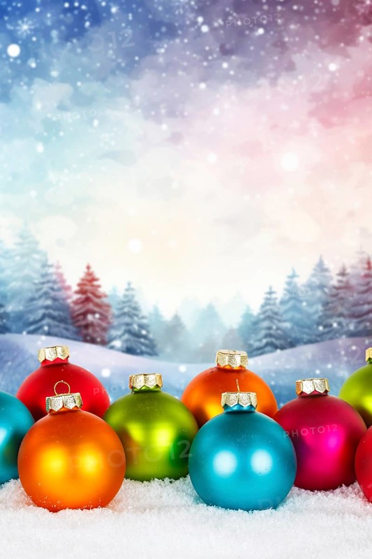 Christmas card for Christmas with colourful Christmas baubles and forest in the background Card and text free space Copyspace decoration winter in Stuttgart