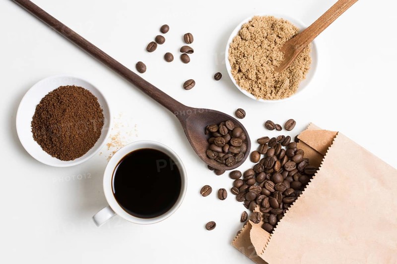 Flat lay coffee beans powder