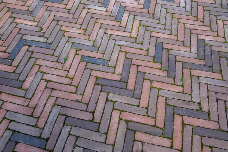 Clinker paving in herringbone pattern