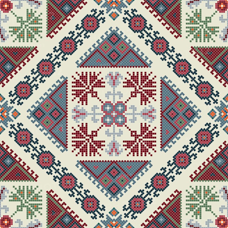 Traditional Georgian folk art embroidery vector pattern