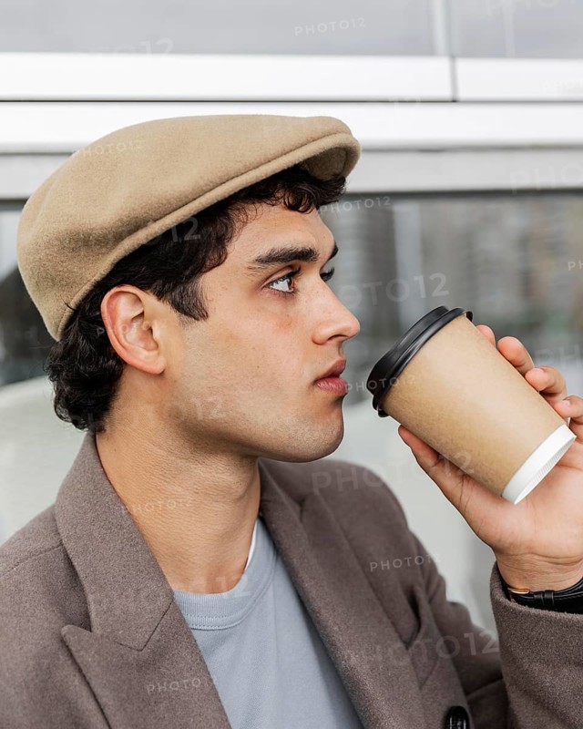 Close up man drinking coffee