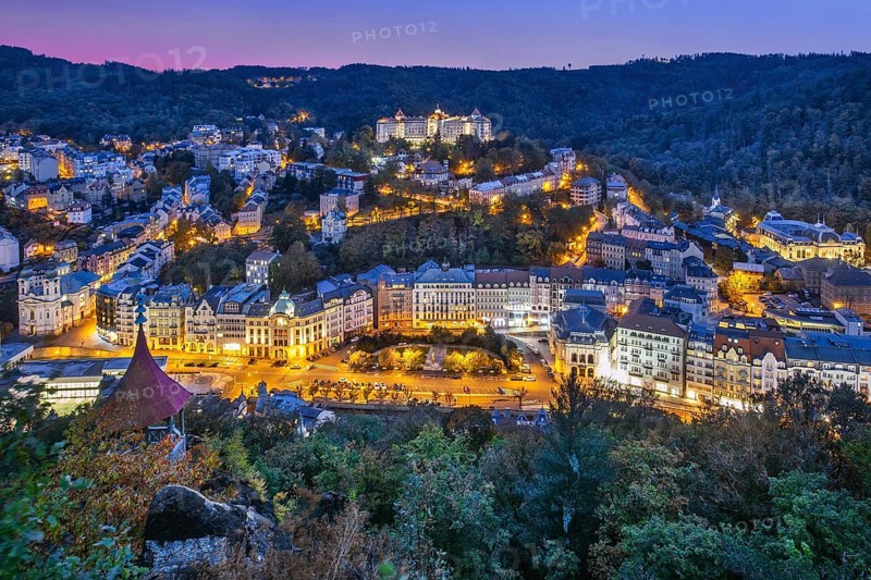 Panorama of the historic centre at dusk