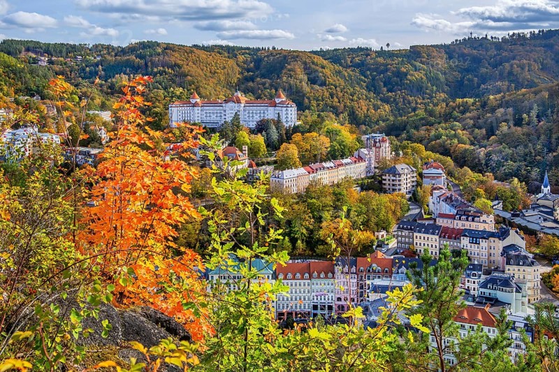 View of the town with the Hotel Imperial in autumn