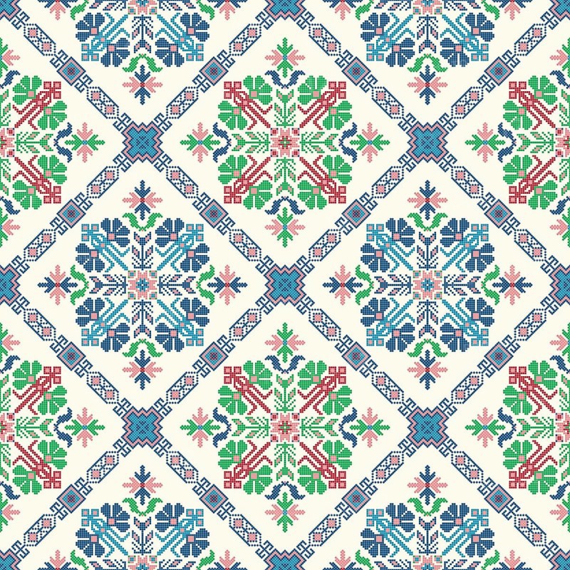 Traditional Georgian folk art embroidery vector pattern