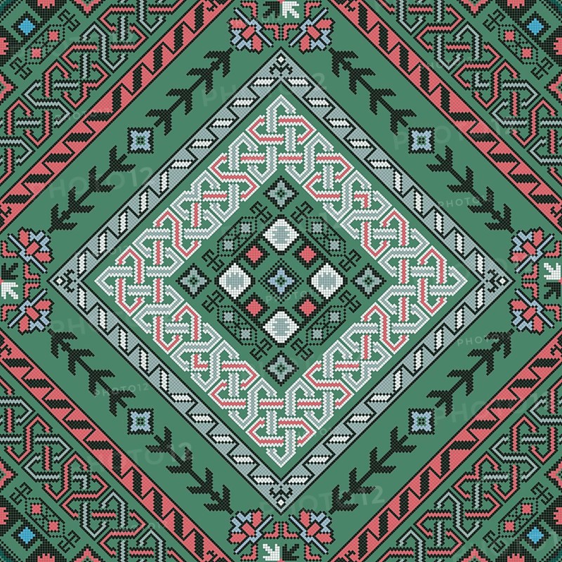 Traditional Georgian folk art embroidery vector pattern