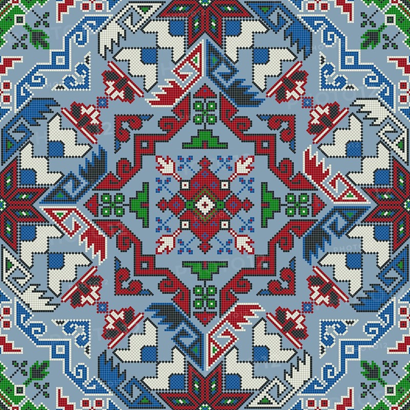 Traditional Georgian folk art embroidery vector pattern