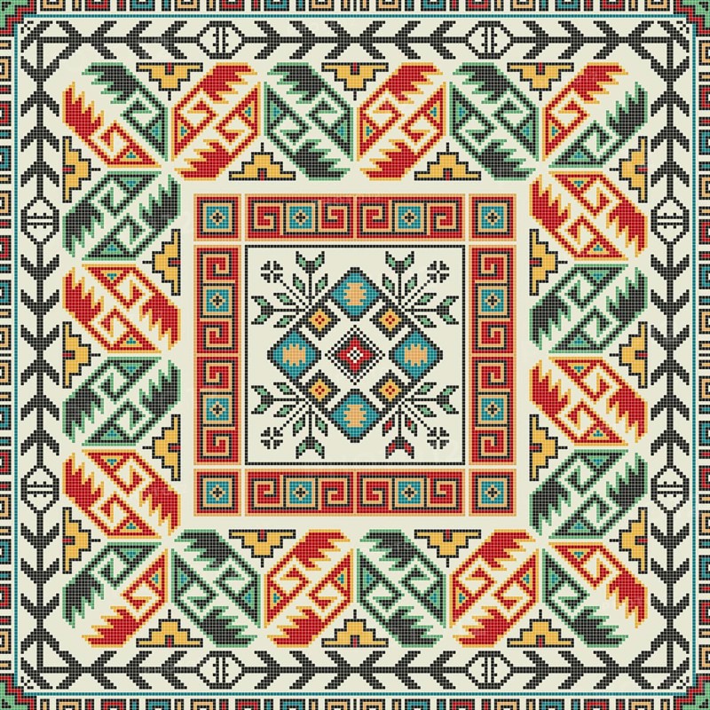 Traditional Georgian folk art embroidery vector pattern