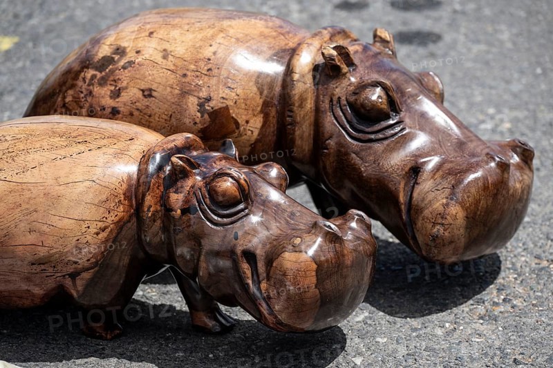 Wooden figures of a hippo