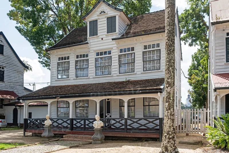 Dutch white wooden colonial officer's house at Fort Zeelandia