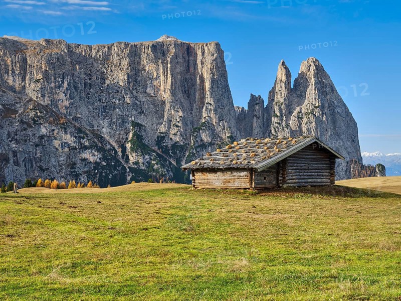 Alpine hut in front of Sciliar