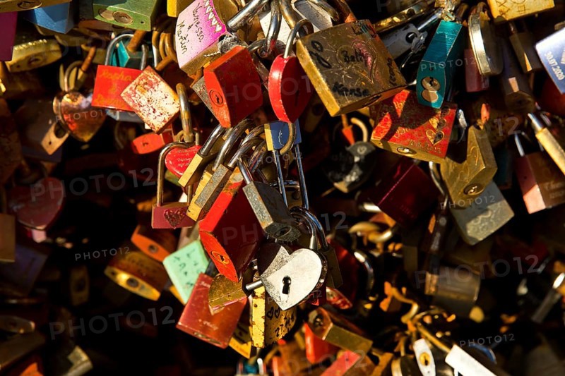 Detail of an extremely large number of love locks as a sign of loyalty on the Hohenzollern Bridge