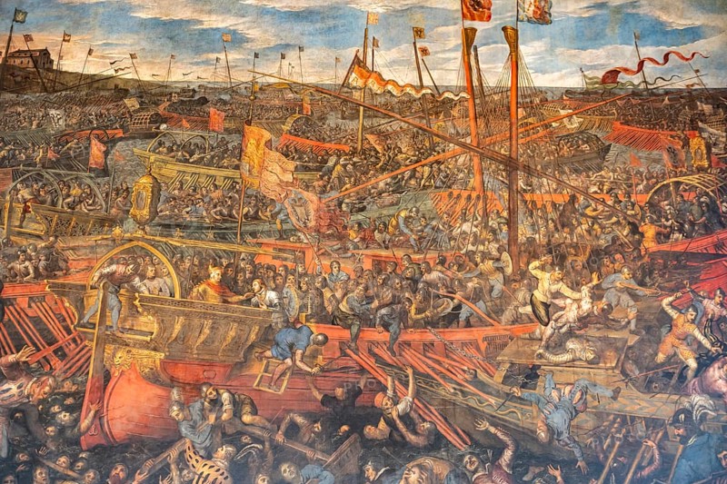 Battle painting with ships