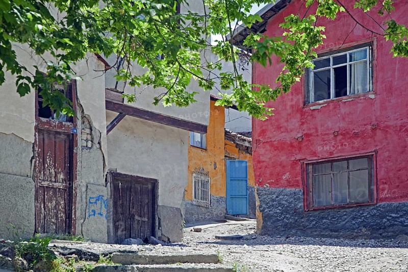 Alley with colourful houses in the old Ankara Citadel Area