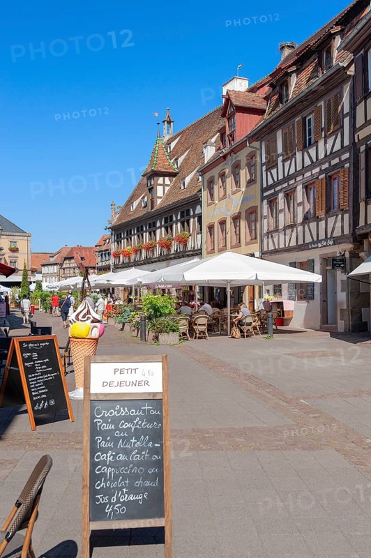 Old town with restaurants and historic buildings