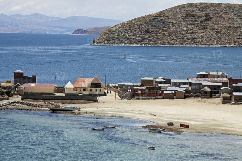 Small village on the island Isla del Sol in Lake Titicaca