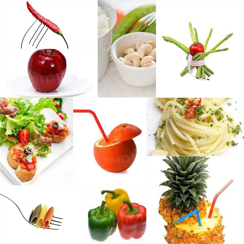 Organic Vegetarian Vegan dietetic food collage bright mood