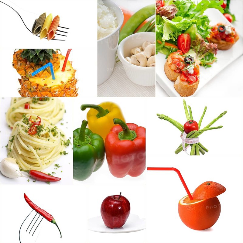 Organic Vegetarian Vegan dietetic food collage bright mood