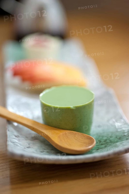 Japanese style green tea pudding mousse dessert cake