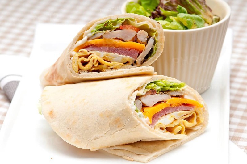 Fresh and healthy club sandwich pita bread roll