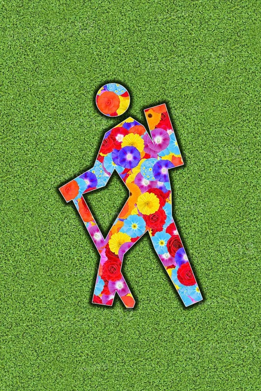 Pictogram of a hiker with rucksack and walking stick