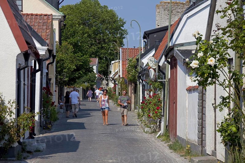 Traditional houses in street of the Hanseatic town Visby