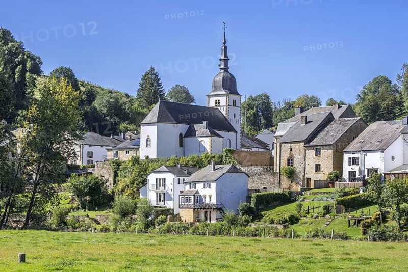 View over the Church of Saint Martin in picturesque village Chassepierre near Florenville