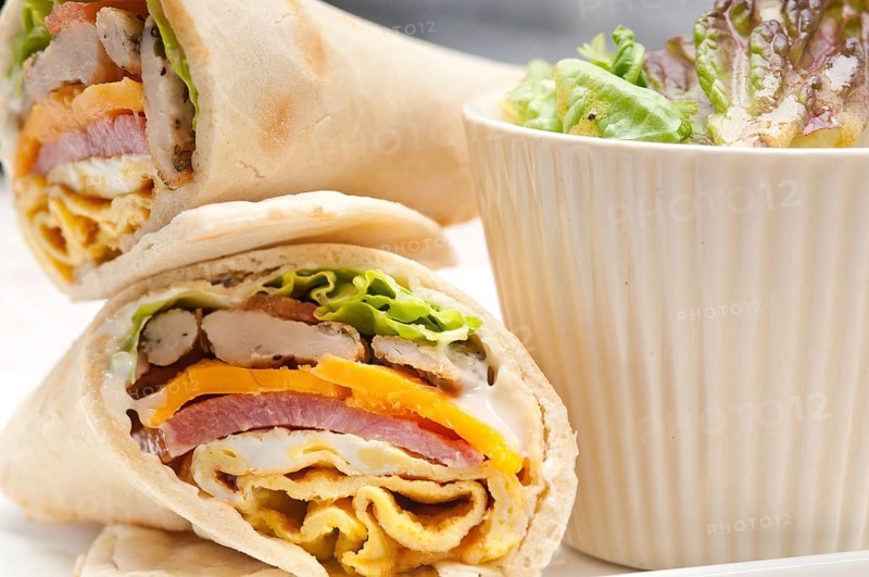 Fresh and healthy club sandwich pita bread roll