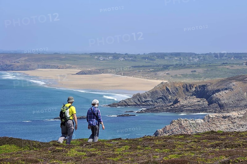 Hikers following trail along the Cap de la Chevre