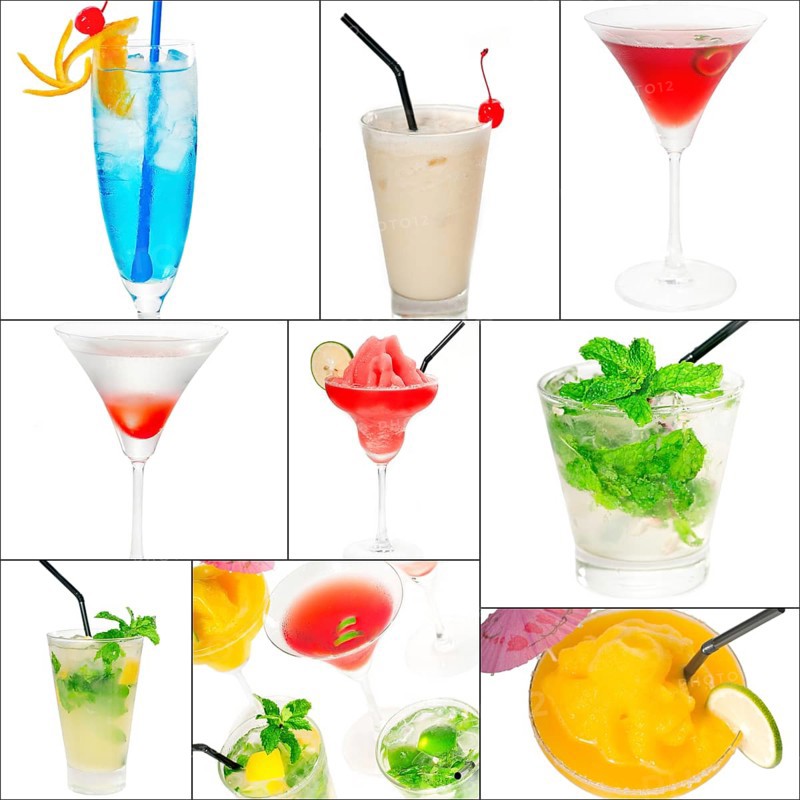 Selection of cocktails drinks collage composition nested on a square frame