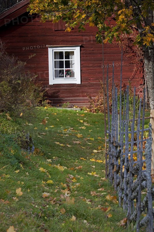 Traditional red wooden farmhouse