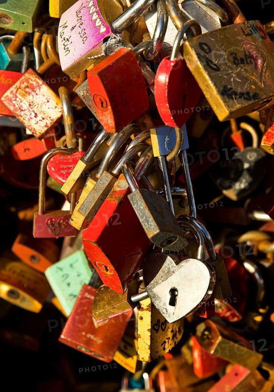 Detail of an extremely large number of love locks as a sign of loyalty on the Hohenzollern Bridge