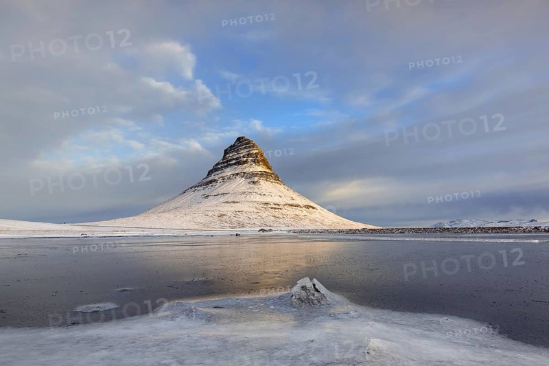 Frozen pond and Kirkjufell