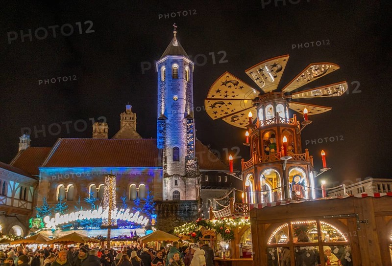 Large Christmas pyramid in front of Dankwarderode Castle at the Braunschweig Christmas Market
