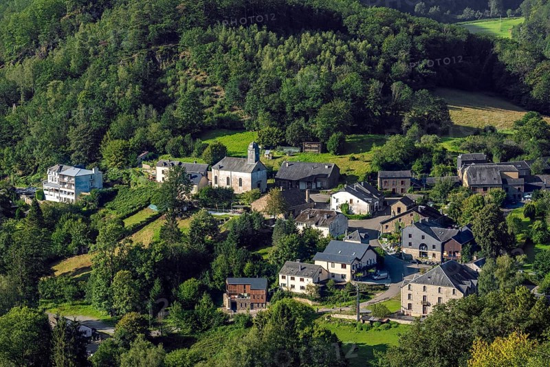 Aerial view over the village Frahan seen from Rochehaut near Bouillon in summer