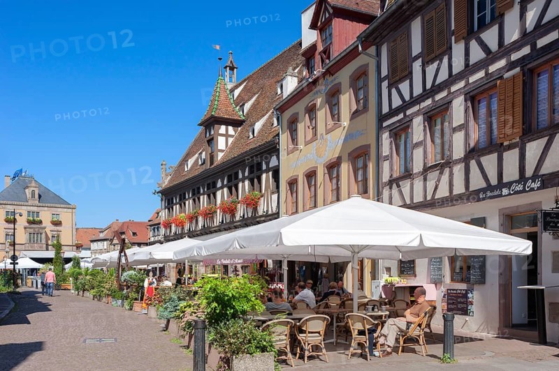 Old town with restaurants and historic buildings