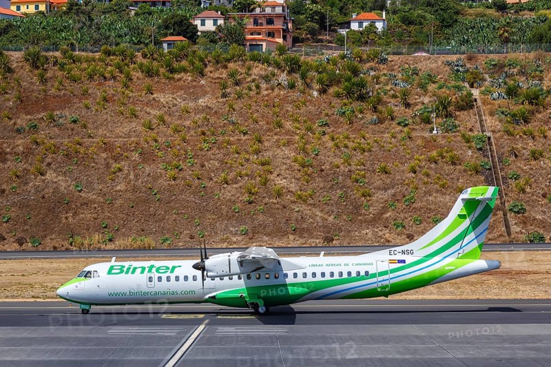 An ATR 72-600 aircraft of Binter Canarias with the registration EC-NSG at Funchal Airport