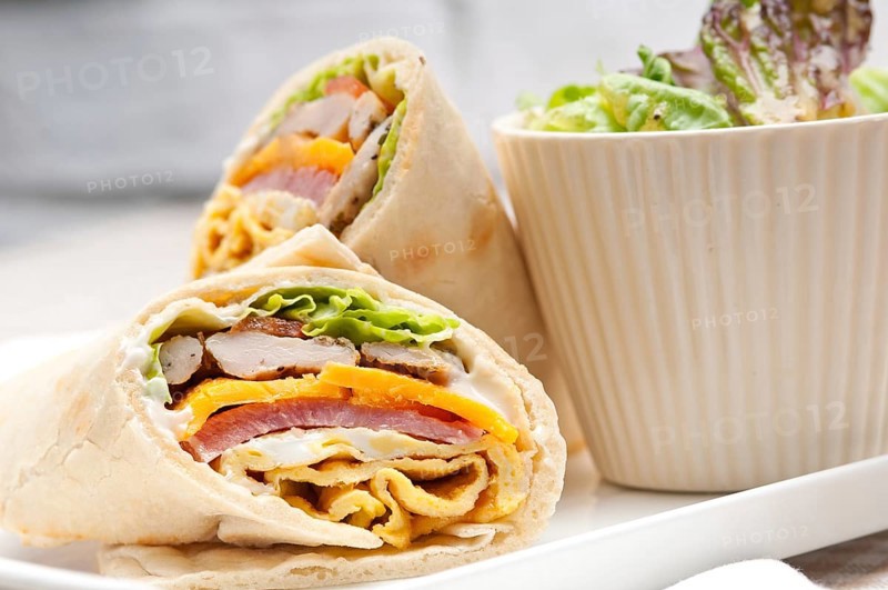Fresh and healthy club sandwich pita bread roll