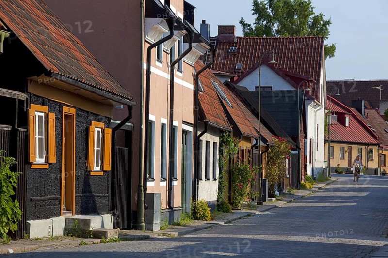 Traditional houses in street of the Hanseatic town Visby