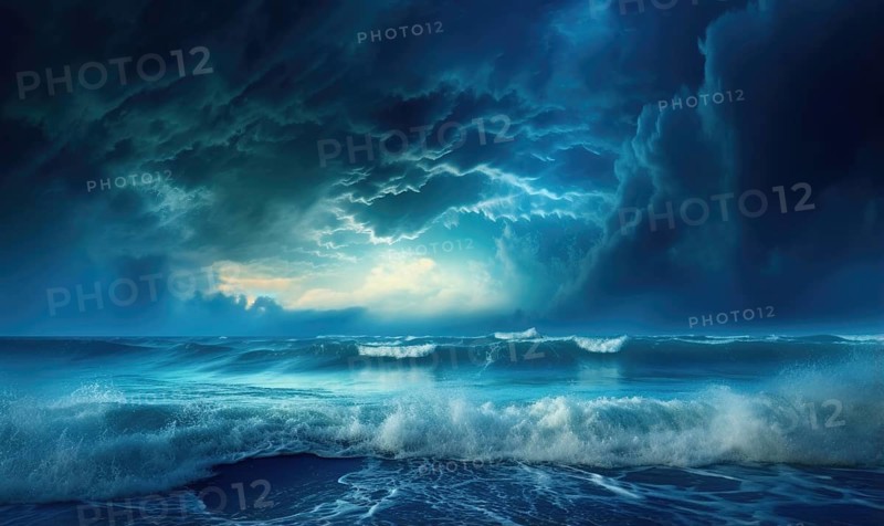 Beautiful seascape. Dramatic sky with stormy ocean waves Ai generated