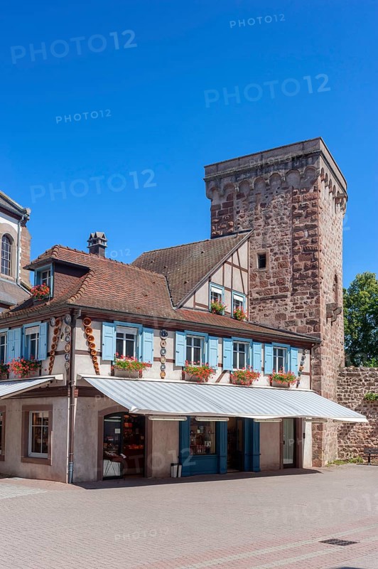 Half-timbered ensemble with historic city wall on Place Andre Neher