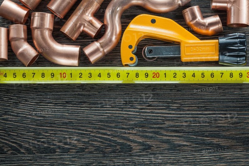 Copper water pipes measuring tape pipe scissors