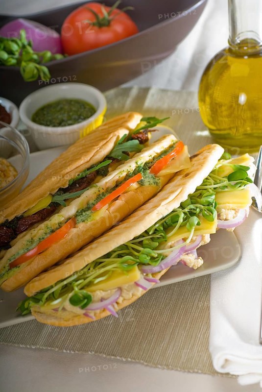 Assortment of fresh homemade vegetarian italian panini sandwich