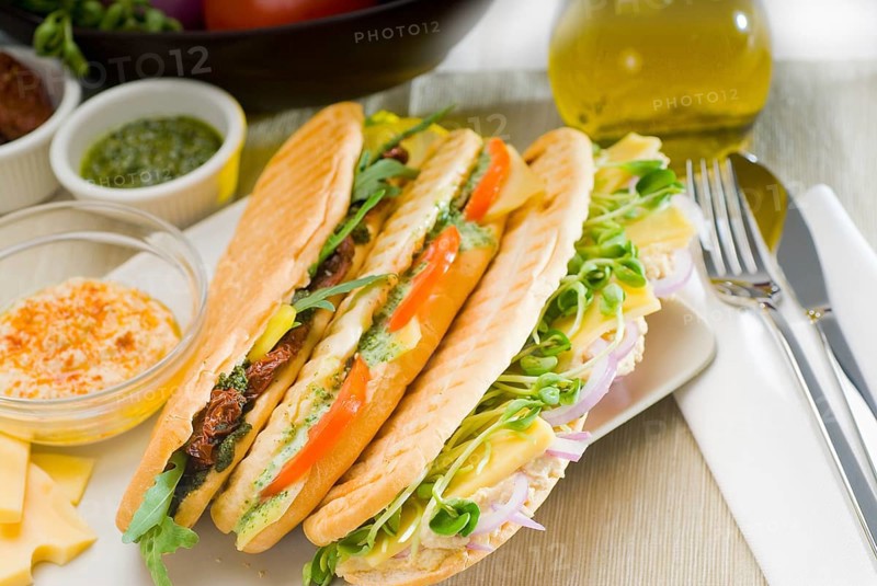 Assortment of fresh homemade vegetarian italian panini sandwich