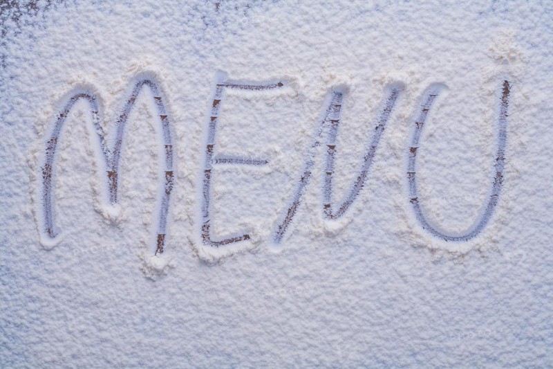 Handwritten labelling menu is made with flour food and drink concept