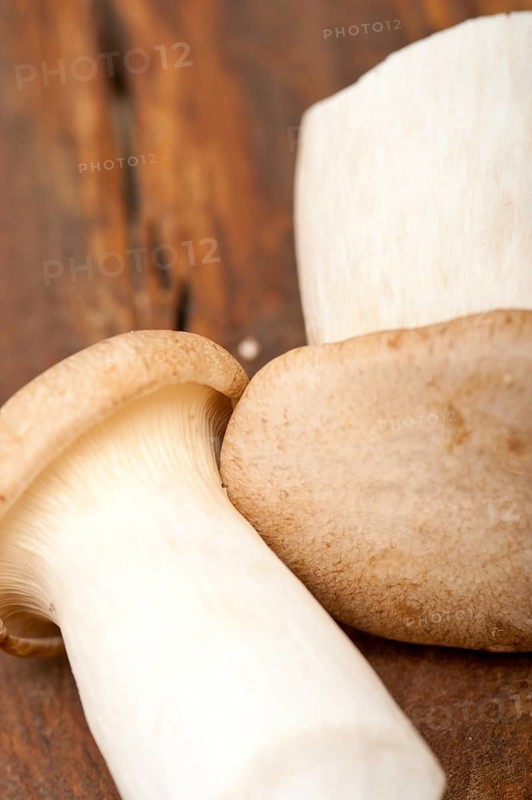 Bunch of fresh wild mushrooms on a rustic wood table