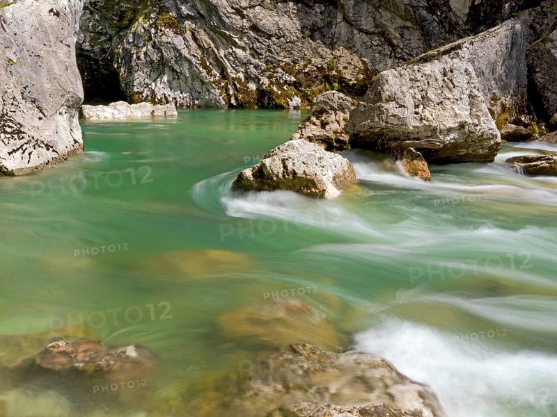 River Soca flows through narrow canyon