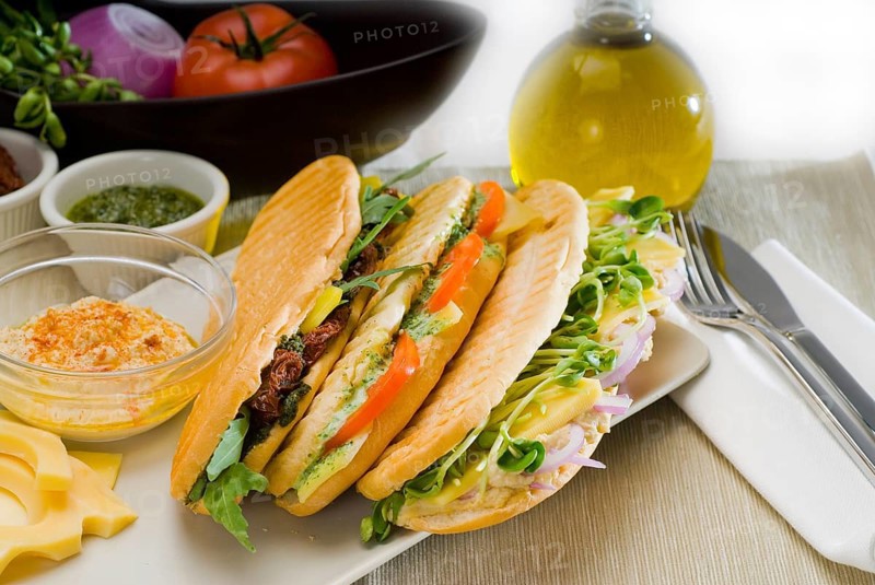 Assortment of fresh homemade vegetarian italian panini sandwich