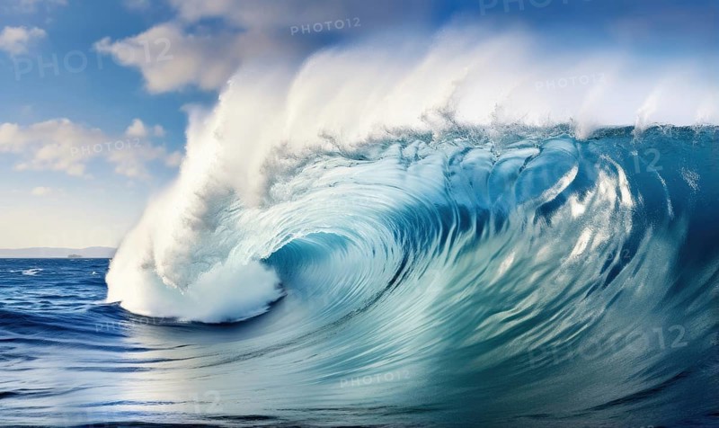 Surfing ocean wave. Blue ocean wave. Nature background. Big ocean waves