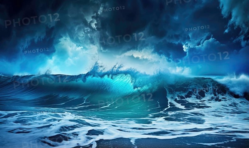Beautiful seascape. Dramatic sky with stormy ocean waves Ai generated