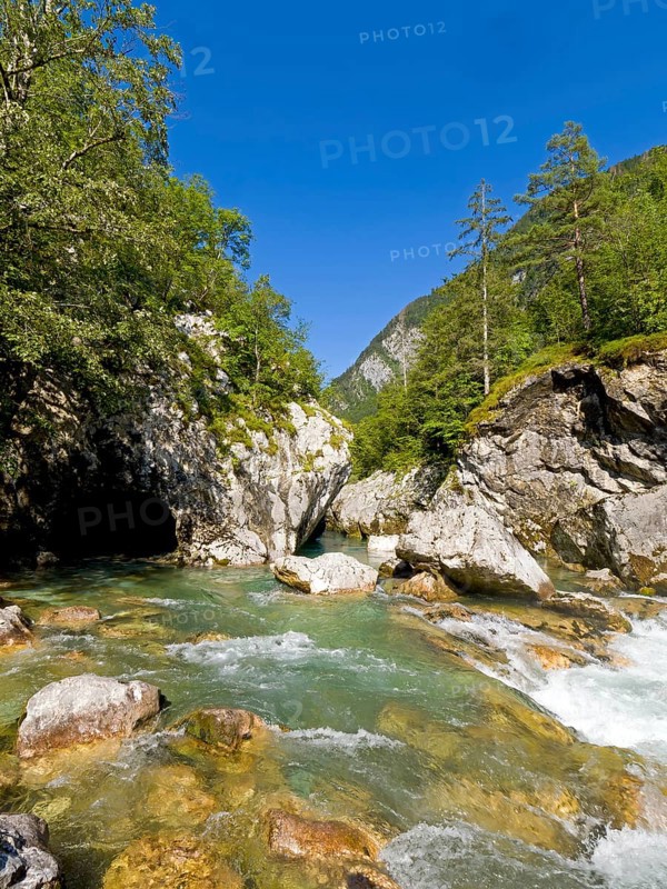 River Soca flows through narrow canyon